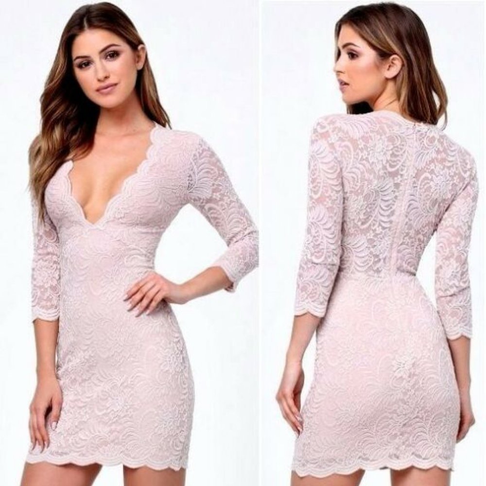 BEBE Scallop Lace Plunge Dress